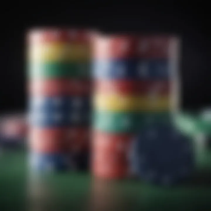 Close-up of chips stacked strategically during gameplay