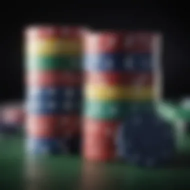 Strategic Stacking of Poker Chips Close-up of chips stacked strategically during gameplay