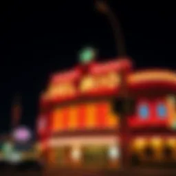 Exterior view of Del Rio Casino showcasing its vibrant neon lights at night