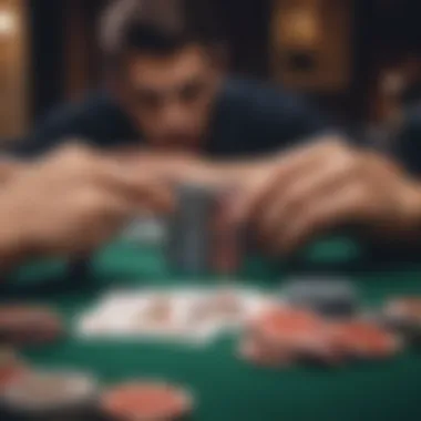 Analyzing Poker Strategies A player studying poker strategies with cards and chips