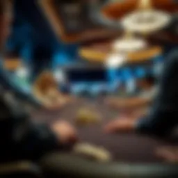 A sophisticated blackjack table with players engaged in the game