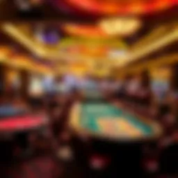 A vibrant casino floor showcasing various gaming tables