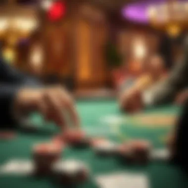 A close-up of a hand placing a bet on a poker table