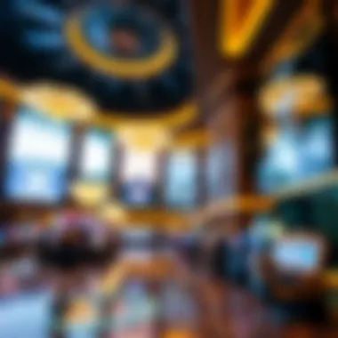 Dynamic Casino Hotel Lobby Overall view of a bustling casino hotel lobby with striking design elements