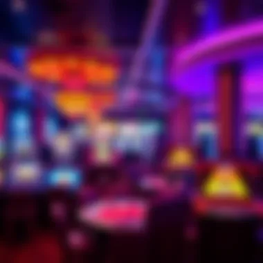 Vibrant Gaming Experience Elegant gaming area filled with vibrant lighting and engaging table games