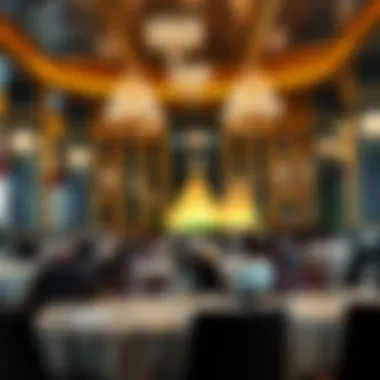 Gourmet Dining Atmosphere Sumptuous dining area within a casino hotel, highlighting gourmet cuisine and ambiance