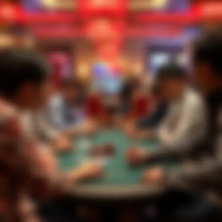 Engaging Gameplay in a Casino Setting Players engaged in a strategic card game in a lively casino environment