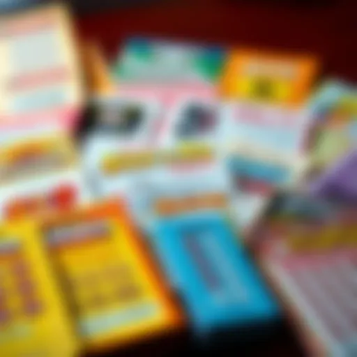 Variety of scratch-off lottery tickets displayed