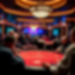 A vibrant poker table at Encore Casino with players engaged in a game.