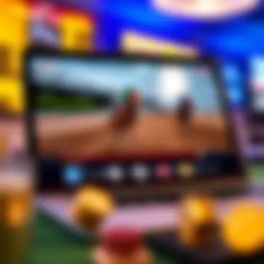 A laptop displaying TVG horse racing live stream interface