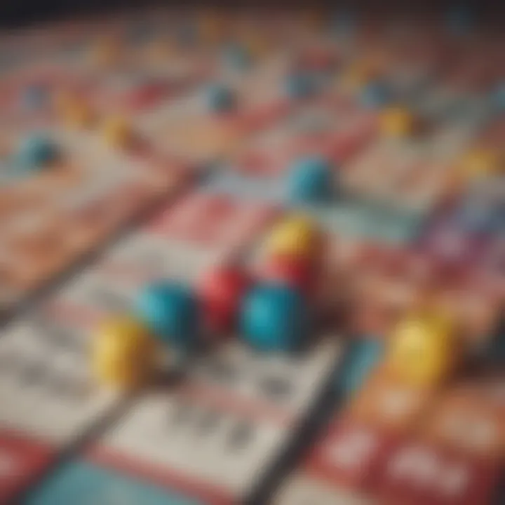 A vibrant display of bingo cards and tokens