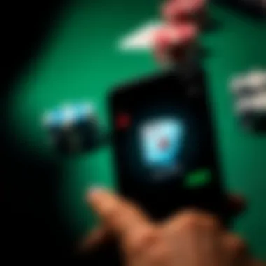 Poker App Interface Close-up of a smartphone displaying the interface of a poker app