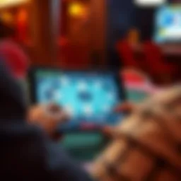 A player engaged in a virtual poker game on a tablet