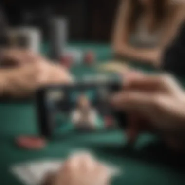 User Experience with Poker Apps User engaging with a poker app on an Android device