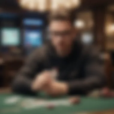 Immersed in Strategic Learning A focused individual reading a poker strategy book in a cozy setting