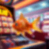 Vibrant goldfish character in a virtual slot machine setting