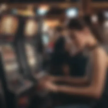 Player Interaction with Slot Machines Close-up of a player interacting with a high-tech slot machine