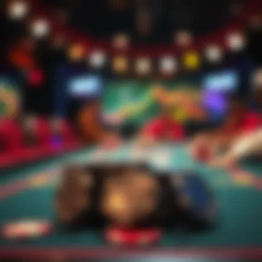 A vibrant gaming table set up with metal poker chips in action