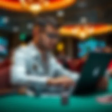 Maximizing Poker Strategies Player analyzing poker strategies on a laptop