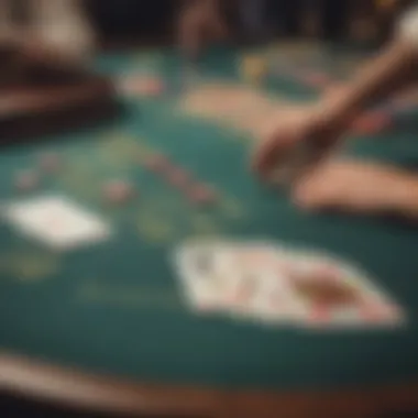 Close-up of casino gaming table with cards