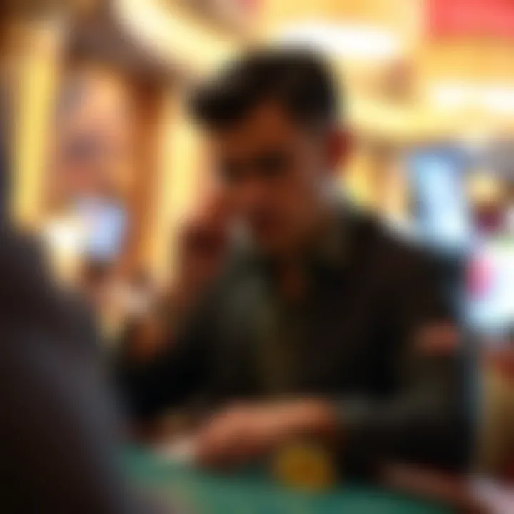 Strategizing in Spanish 21 A player deep in thought while strategizing in a game of Spanish 21