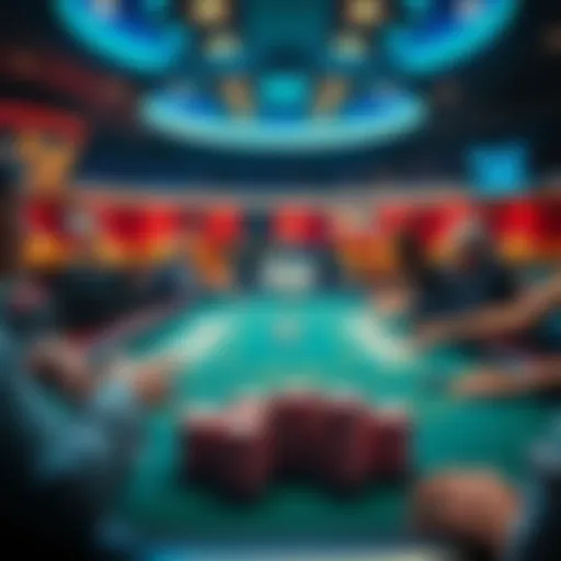 A vibrant virtual poker table showcasing an exciting game of Texas Hold'em.
