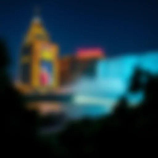 A stunning view of the casino exterior illuminated at night