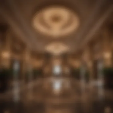 The Luxurious Entrance of a Cancun Casino An elegant casino lobby showcasing luxurious decor and welcoming ambiance