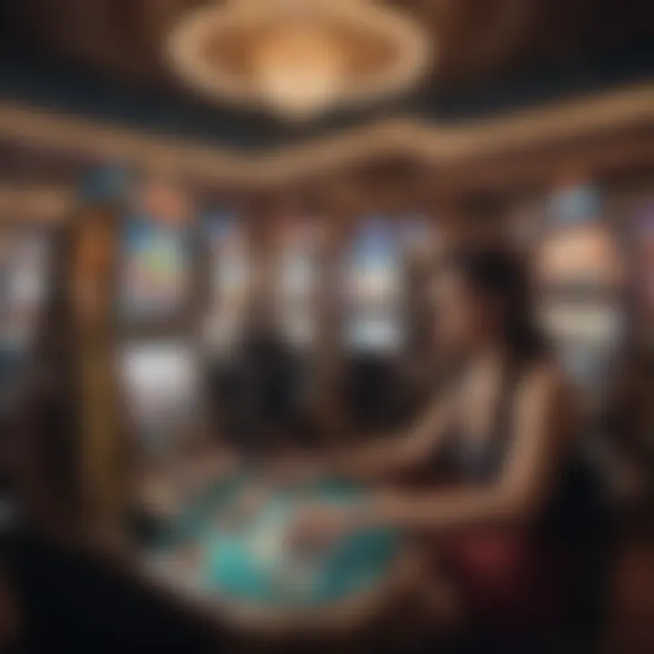 Illustration of players engaging with fish slot machines in a lively casino environment