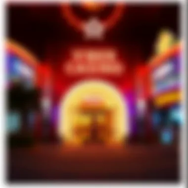 Gleaming casino entrance with vibrant neon lights