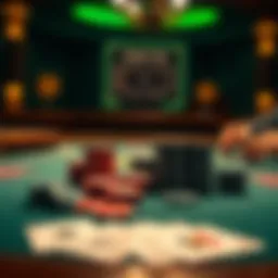 A strategic layout of poker chips and cards on a table
