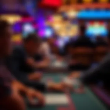 Players strategizing and interacting in a lively environment