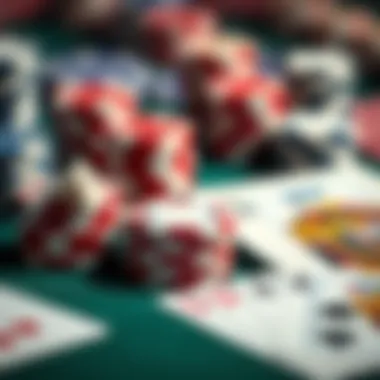 A close-up of poker chips and cards during a game