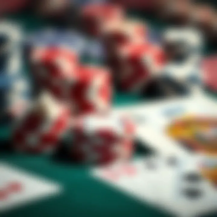 A close-up of poker chips and cards during a game