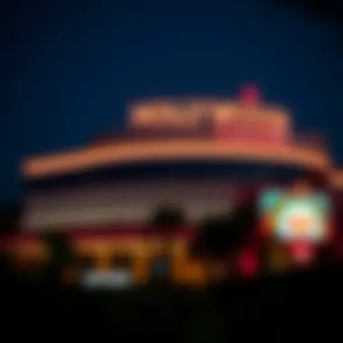 The exterior of the Hollywood Casino illuminated at night, creating a captivating ambiance