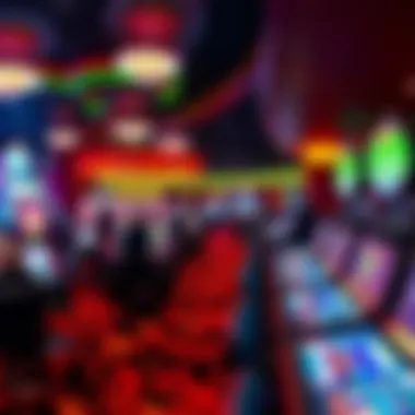 Vibrant Gaming Atmosphere at Hollywood Casino A panoramic view of the Hollywood Casino gaming floor showcasing vibrant lights and gaming tables