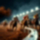 A dynamic scene of a horse racing match illustrating the excitement of the event.