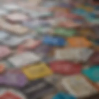 An array of colorful scratchcards spread out on a table