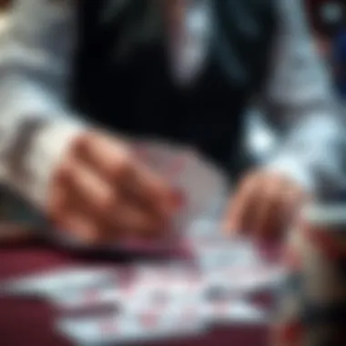 The Art of Card Shuffling in Blackjack A close-up of a blackjack dealer shuffling cards