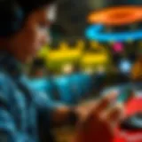 A person engrossed in mobile gaming with rewards displayed