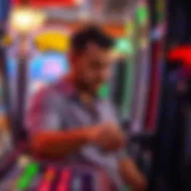 Strategizing with Free Credits for Enhanced Gameplay Player strategizing with free credits at a slot machine