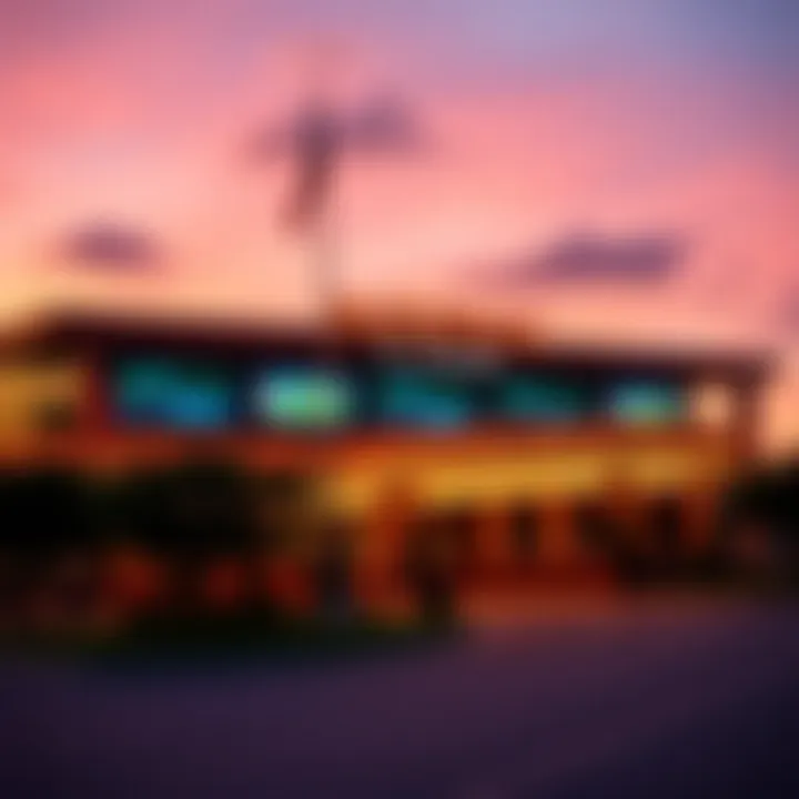 A panoramic shot of Potomac Casino exterior at sunset