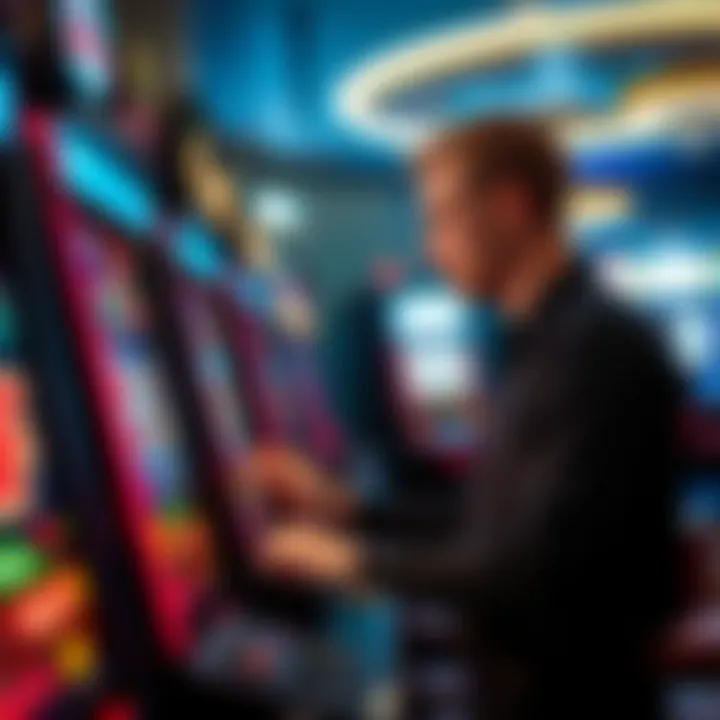 An engaging player strategizing their next move at a slot machine.
