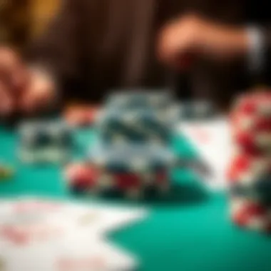Close-up of chips and cards emphasizing betting strategies