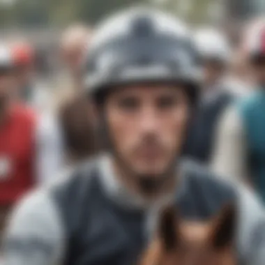 Close-up of a jockey's focused expression before a race