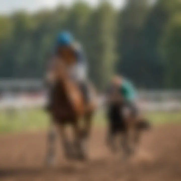 Training session with a jockey and horse on a racetrack