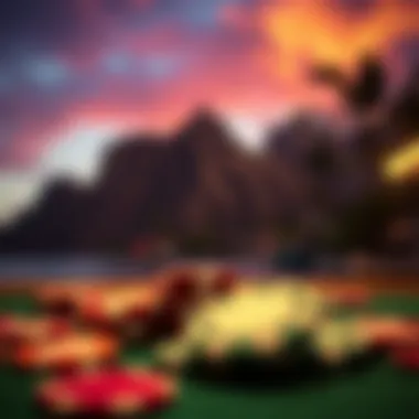 Illustration of gaming chips against a Hawaiian backdrop