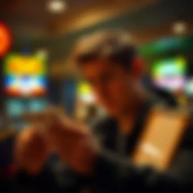 A person contemplating while looking at scratch-off tickets