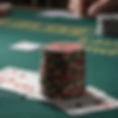 Cards and Chips in Blackjack A close-up of Blackjack cards and chips on the table